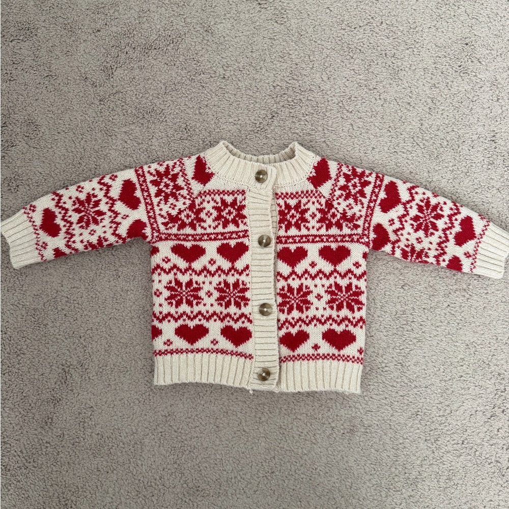 H&M Red and White Christmas Cardigan